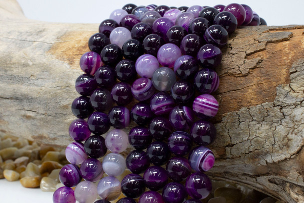 Striped Agate Polished A Grade 10mm Purple Round
