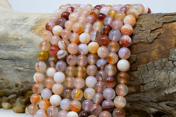 Striped Agate Polished A Grade 8mm Peach Mix Round