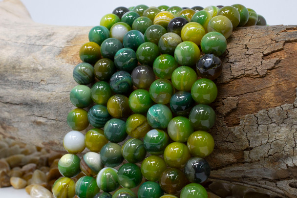 Striped Agate Polished A Grade 10mm Kelp Mix Round