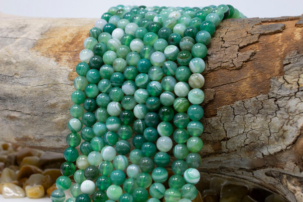 Striped Agate Polished A Grade 6mm Green Mix Round