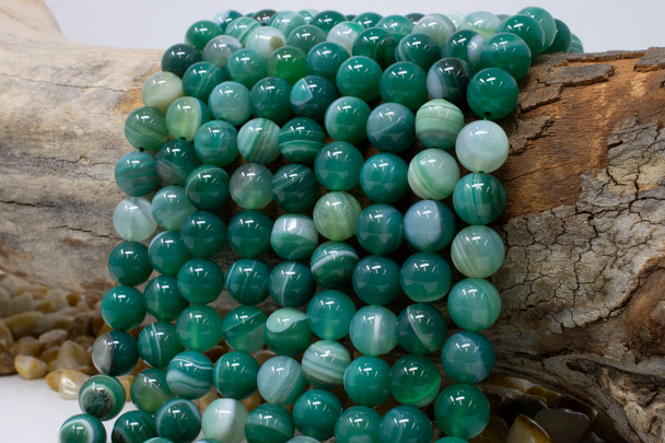Striped Agate Polished A Grade 10mm Green Mix Round
