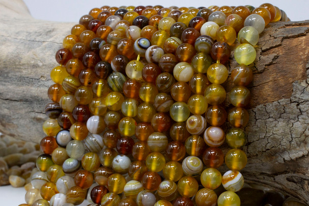 Striped Agate Polished A Grade 8mm Honey Round