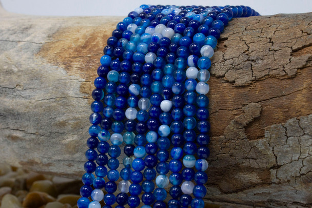 Striped Agate Polished A Grade 4mm Blue Round