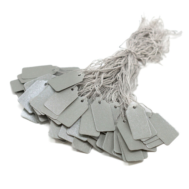 Metallic Silver Paper String Tags 1"x1/2" - 100 Pieces