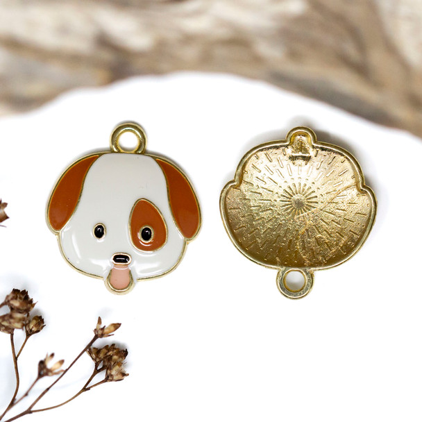 Gold Plated Enamel 20x22mm Puppy Charm
