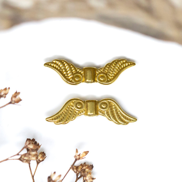 Gold Plated Stainless Steel 6x21mm Angel Wing Bead