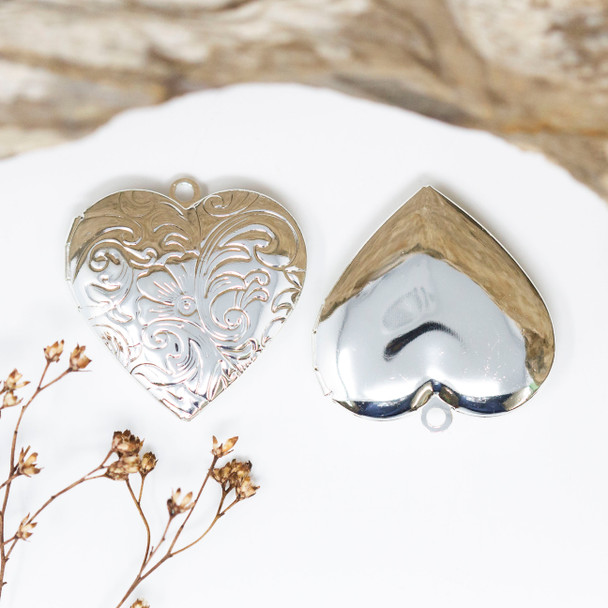 Platinum Plated 28mm Flower Scroll Heart Locket Charm