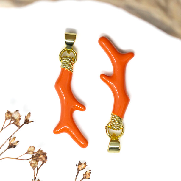 Enamel Polished 29x10mm Orange Coral Charm