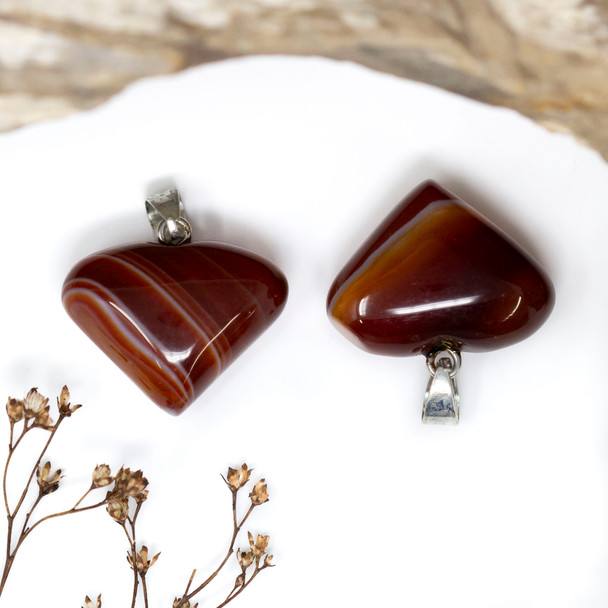 Silver Plated Orange Striped Agate Polished 20x25mm Heart Pendant