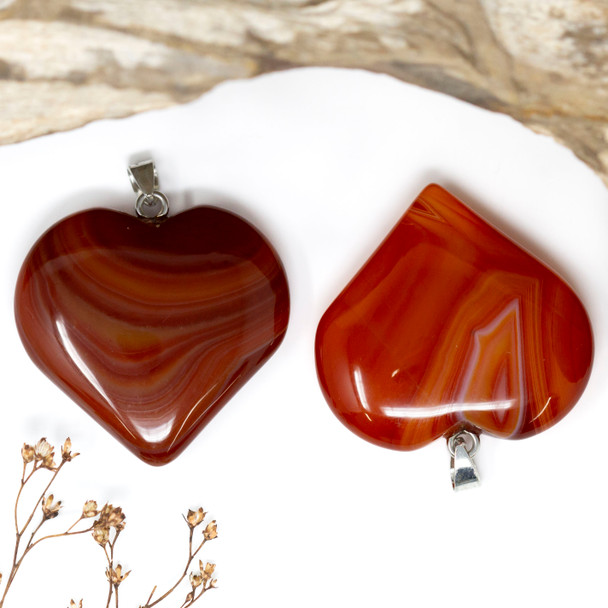 Silver Plated Orange Striped Agate Polished 40mm Heart Pendant
