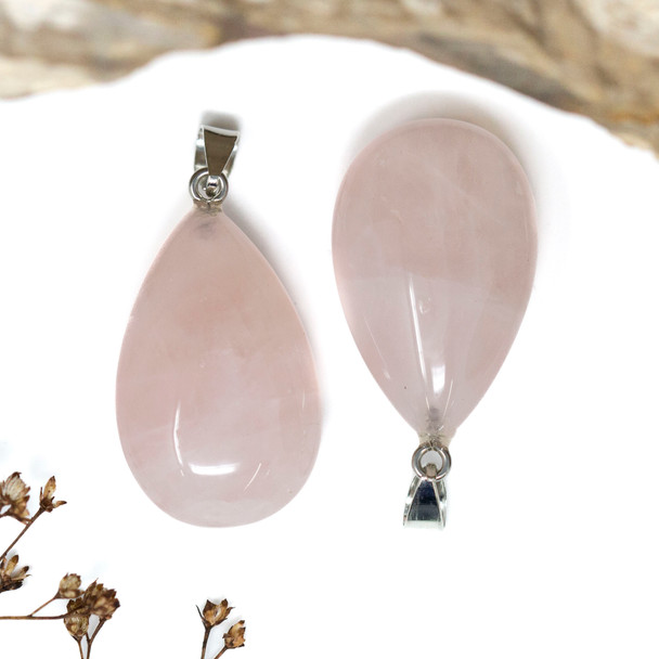 Silver Plated Rose Quartz Polished 20x32mm Drop Pendant