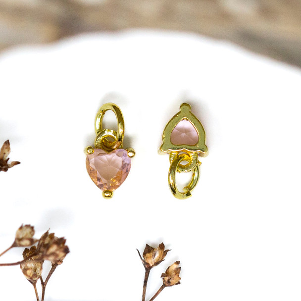 Gold Plated 5mm Pink CZ Heart Charm