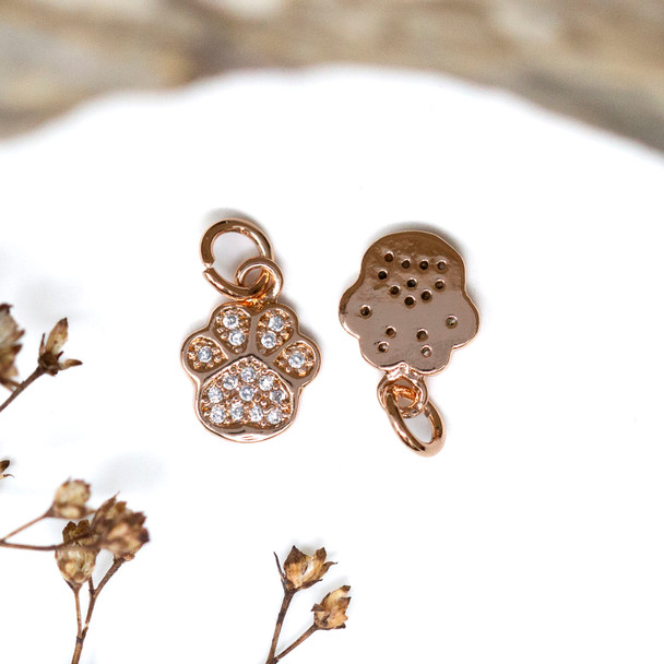 Rose Gold Plated Micro Pave 10x8mm Paw Print Charm