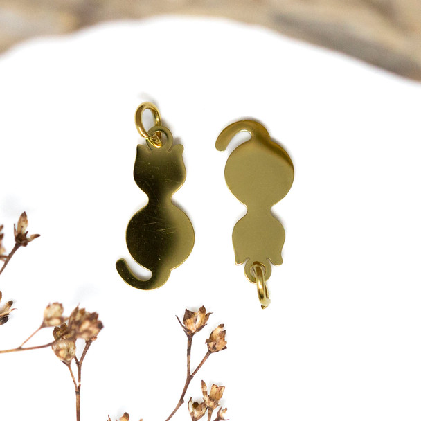 Gold Plated Stainless Steel 8x16mm Cat Charm