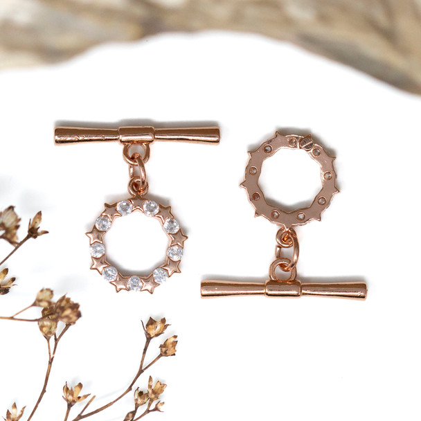Rose Gold Plated Polished Micro Pave 13mm Toggle Clasp