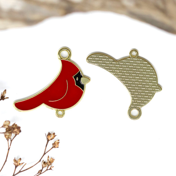 Gold Plated Enamel 18x26mm Cardinal Bird Link