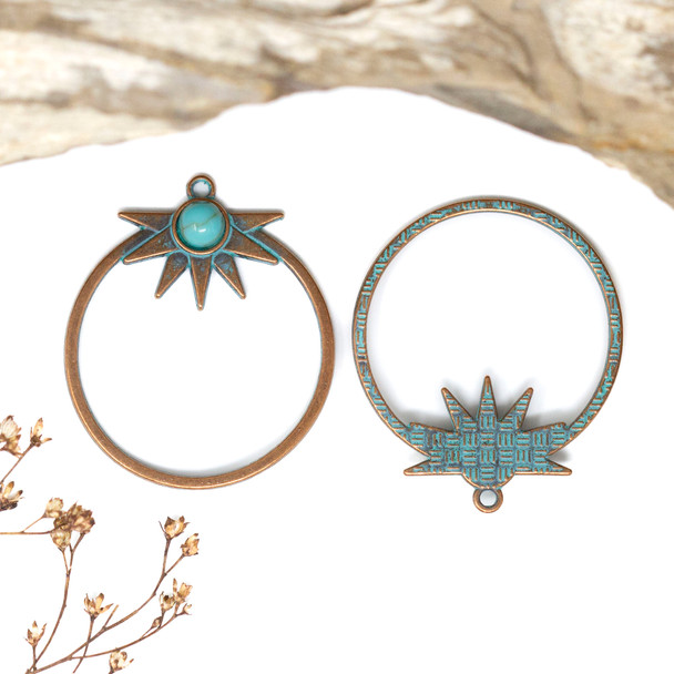 Patina Copper Plated Alloy 32x28mm Turquoise Magnesite Stone Pendant