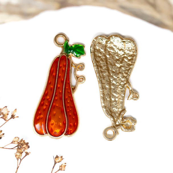 Gold Plated Enamel 35x15mm Gourd Charm