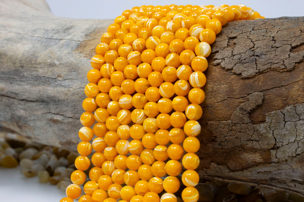 Mother of Pearl Polished 6mm Dyed Orange Round