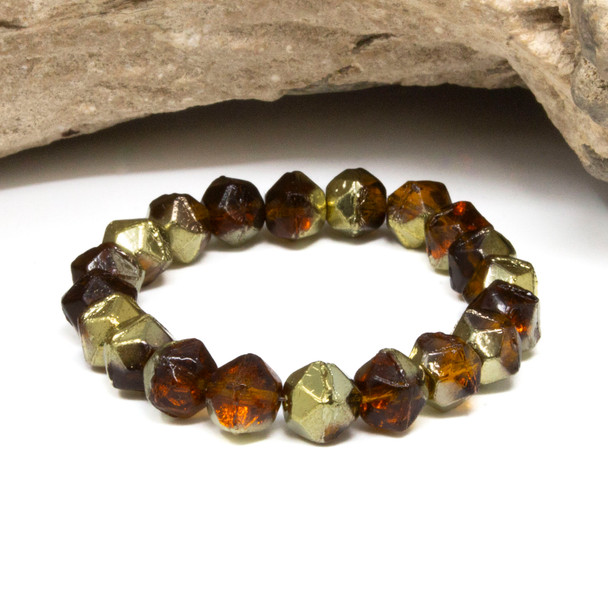 Czech Glass 8mm English Cut Round - Root Beer with Gold Finish