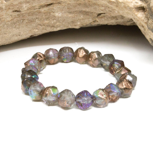 Czech Glass 8mm English Cut Round - Transparent with Copper Rainbow Finish