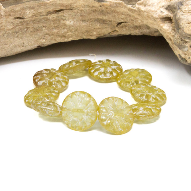 Czech Glass 14mm Dahlia Flower - Transparent Mercury Wash