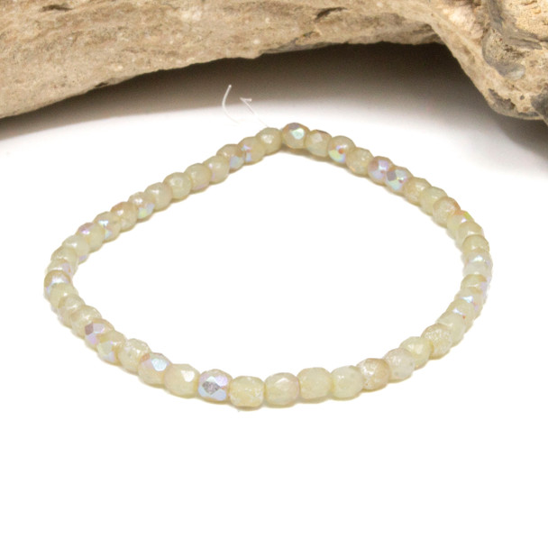 Fire Polish 4mm Faceted Round - Ivory with AB Mercury Finish
