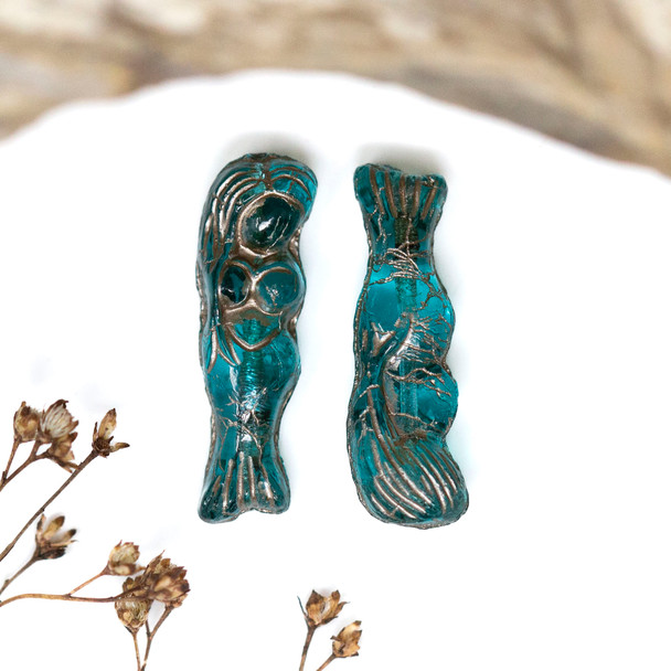 Czech Glass 8x26 Mermaid - Teal with Metallic Beige Wash