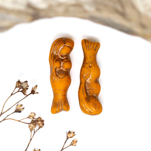 Czech Glass 8x26 Mermaid - Matte Orange with Bronze Wash