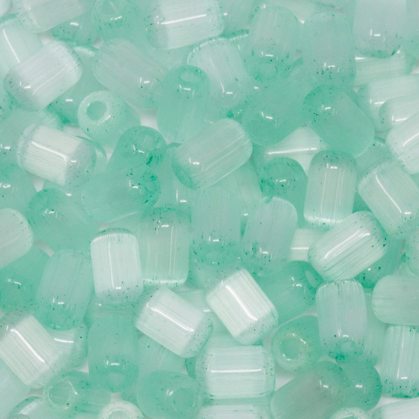 Glass Seed Beads 6x4mm Cat's Eye -- Aqua