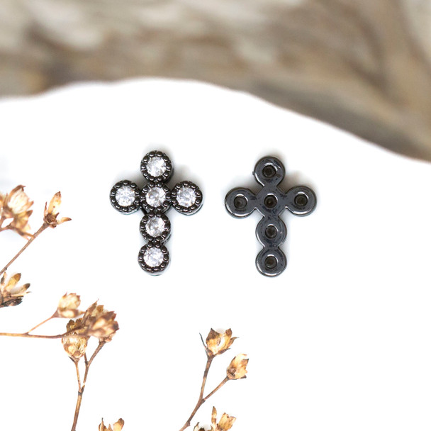 Gunmetal Plated Micro Pave 9x11mm Cross Bead