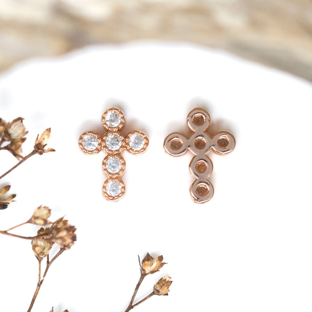 Rose Gold Plated Micro Pave 9x11mm Cross Bead