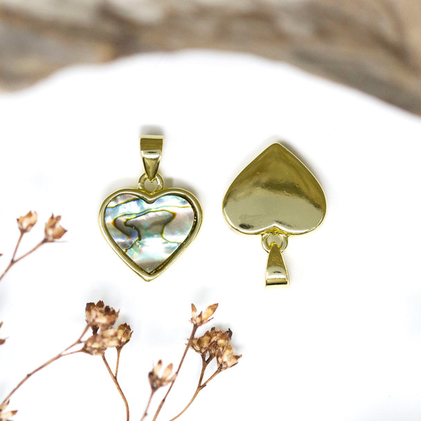 Abalone Polished Gold Plated 12mm Heart Pendant