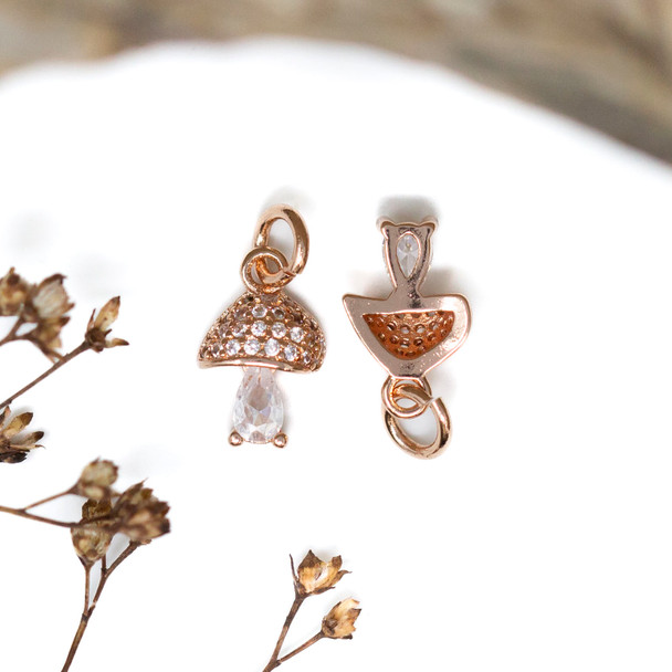 Rose Gold Plated Micro Pave 10x6mm Mushroom Charm