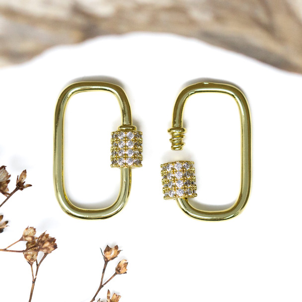 Gold Plated Micro Pave 24x16mm Rectangle Carabiner Clasp