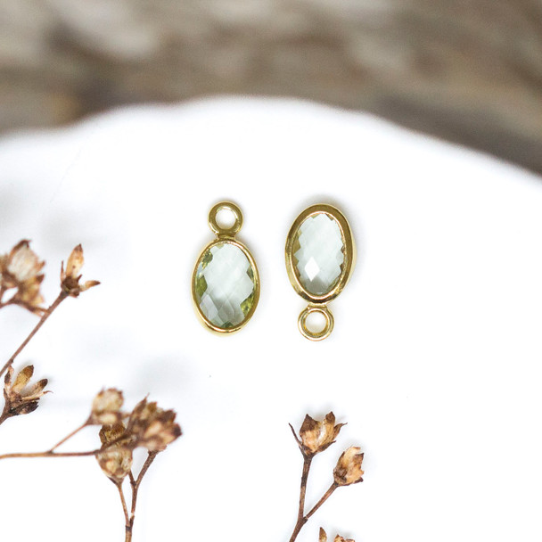 Gold Plated 4.7x9mm Oat Oval Glass CZ Charm