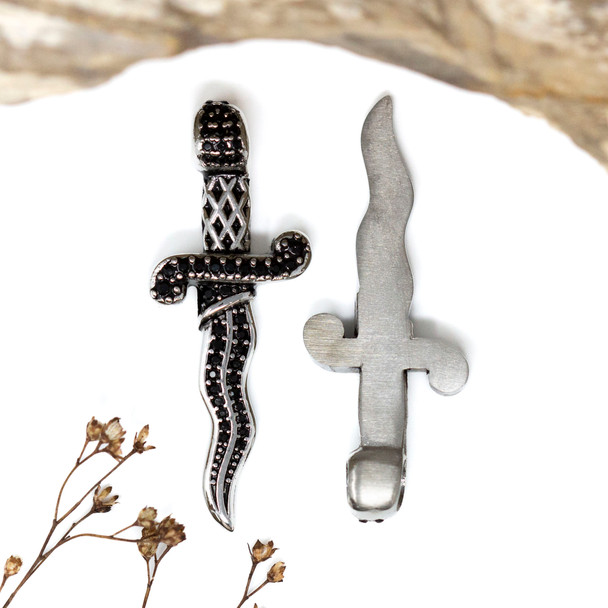 Stainless Steel Micro Pave 51x20mm Black CZ Sword