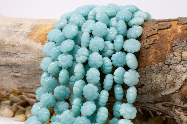 Amazonite A Grade Polished 12mm Carved Flower