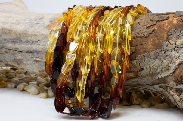 Baltic Amber Honey Cognac, Lemon Champagne, Dark Cherry Polished 20x6mm Overlap Marquise