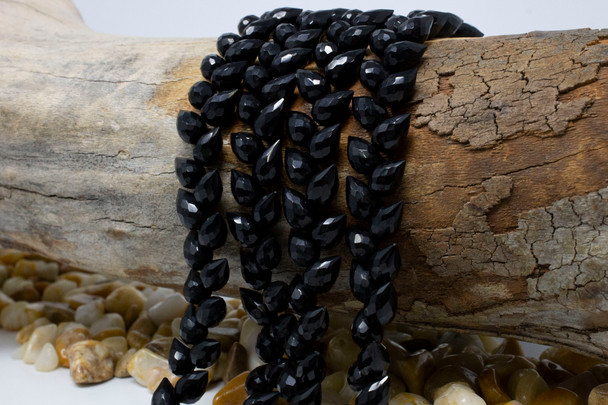 Black Onyx Polished 7-10mm Faceted Leaf Drop
