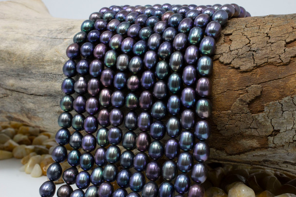 Freshwater Pearls Polished Peacock 7x9mm Rice