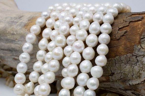 Freshwater Edison Pearls Polished White 10mm Round Drop - 2mm Large Hole