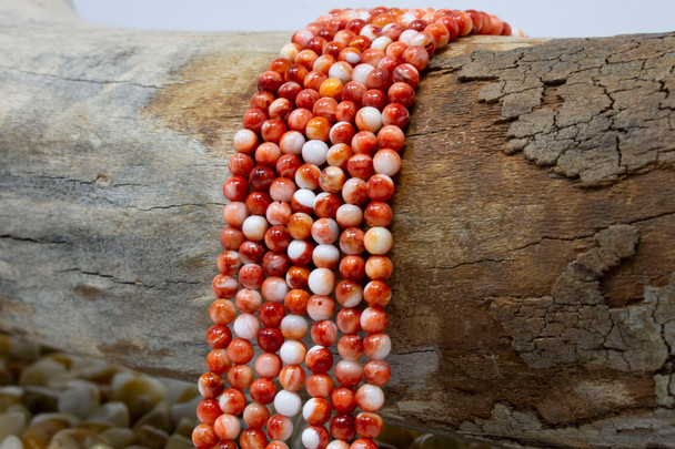 Spiny Oyster Polished 4mm Orange / Peach Round