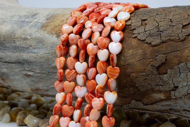 Spiny Oyster Polished 8mm Orange / Peach Heart