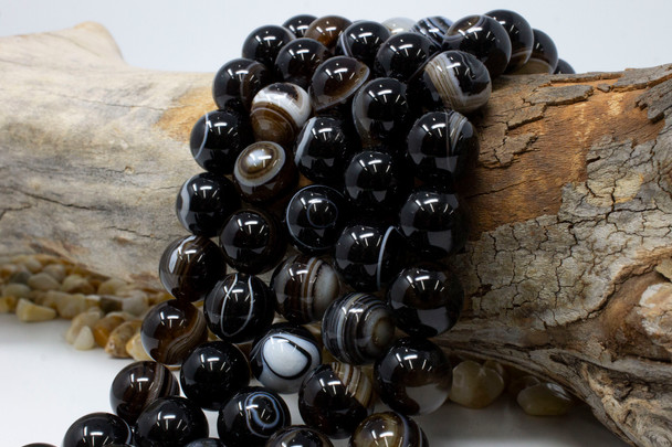 Black Striped Agate with Eye Polished 16mm Round