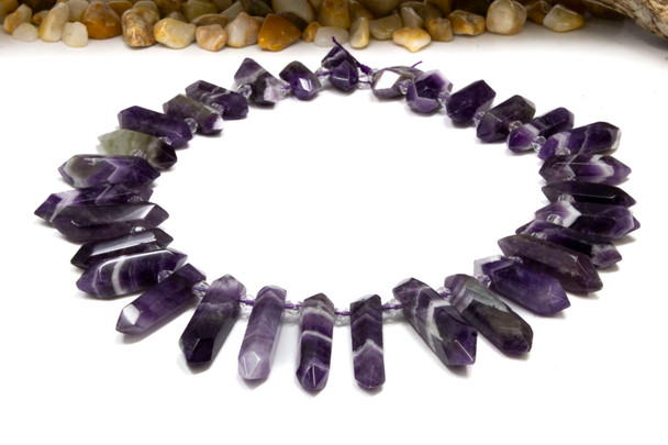 Chevron Amethyst Polished 24-38mm Graduated Faceted Points - Top Drilled