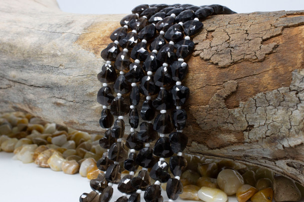 Smoky Quartz Polished 9mm Faceted Heart - Diagonal Drilled