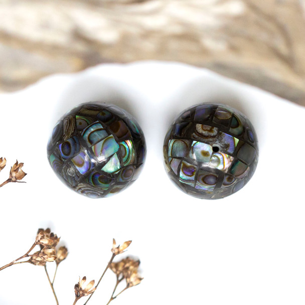 Abalone Polished 15mm Mosaic Round Bead