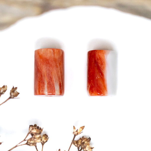 Spiny Oyster Polished 8x12mm Orange / Peach Tube Bead
