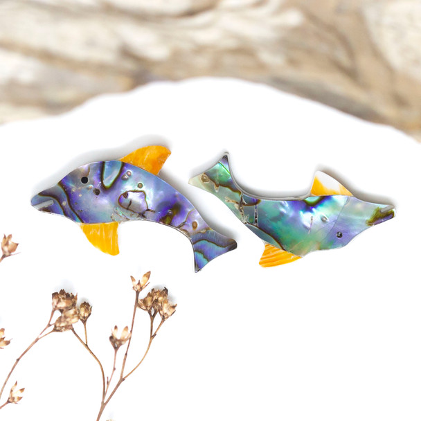 Spiny Oyster & Abalone Inlay Polished 16x30mm Double Sided Dolphin